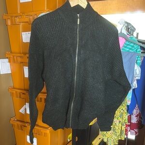 Vintage Jantzen Shetland Wool Zippered Cardigan Sweater Forest Green Size Medium